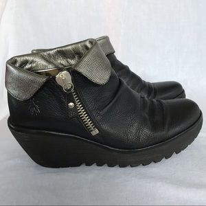 Fly London Yoxi Wedge Ankle Boot w/Fold Over Cuff